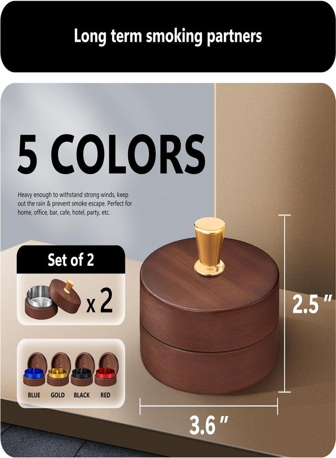 roygra منفضة سجائر خشبية من رويغرا مع غطاء (عبوة من قطعتين)، منفضة سجائر خارجية للفناء، منافض سجائر بدون دخان مع 3 حاملات، مستلزمات التدخين، ديكور منزلي، منافض سجائر للمدخنين للاستخدام الداخلي - فضي - Image 2